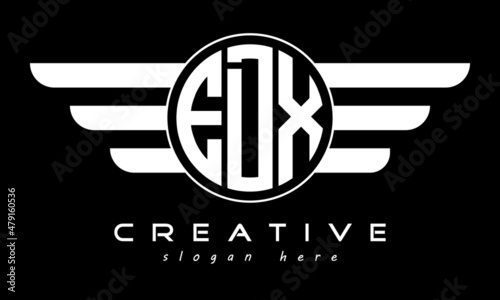 EDX three letter monogram type circle letter logo with wings vector template. photo