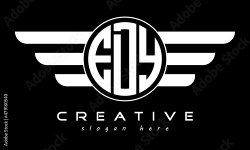 EDY three letter monogram type circle letter logo with wings vector template. photo