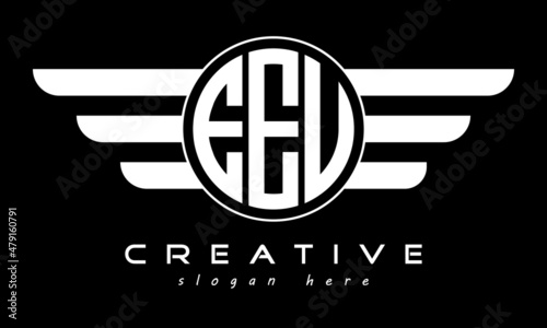 EEU three letter monogram type circle letter logo with wings vector template. photo