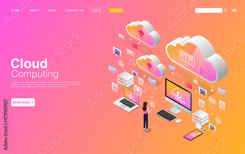 Cloud Computing Services and Technology. Data Storage. Landing Page Template. Vector EPS 10