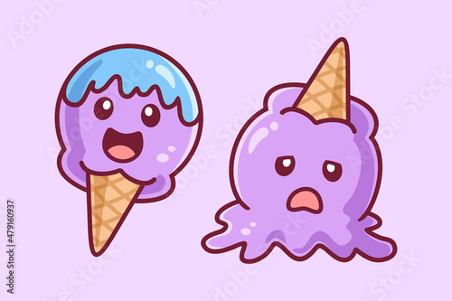 Spilled Cute Ice Cream Cartoon Character