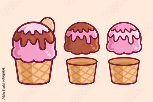 Yummy Topping Ice Cream Cartoon