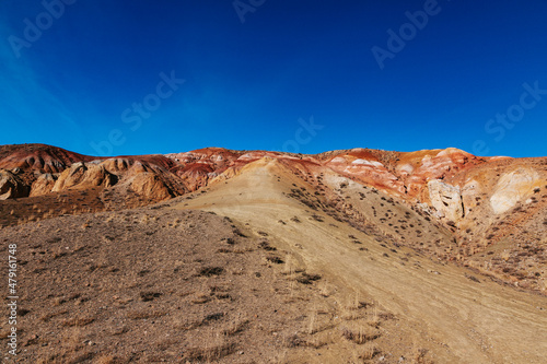 Mountain landscapes with beautiful views of red rocks and peaks in Altai