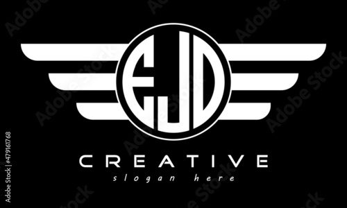 EJO three letter monogram type circle letter logo with wings vector template. photo