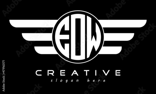 EOW three letter monogram type circle letter logo with wings vector template. photo