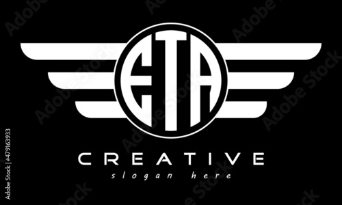 ETA three letter monogram type circle letter logo with wings vector template.