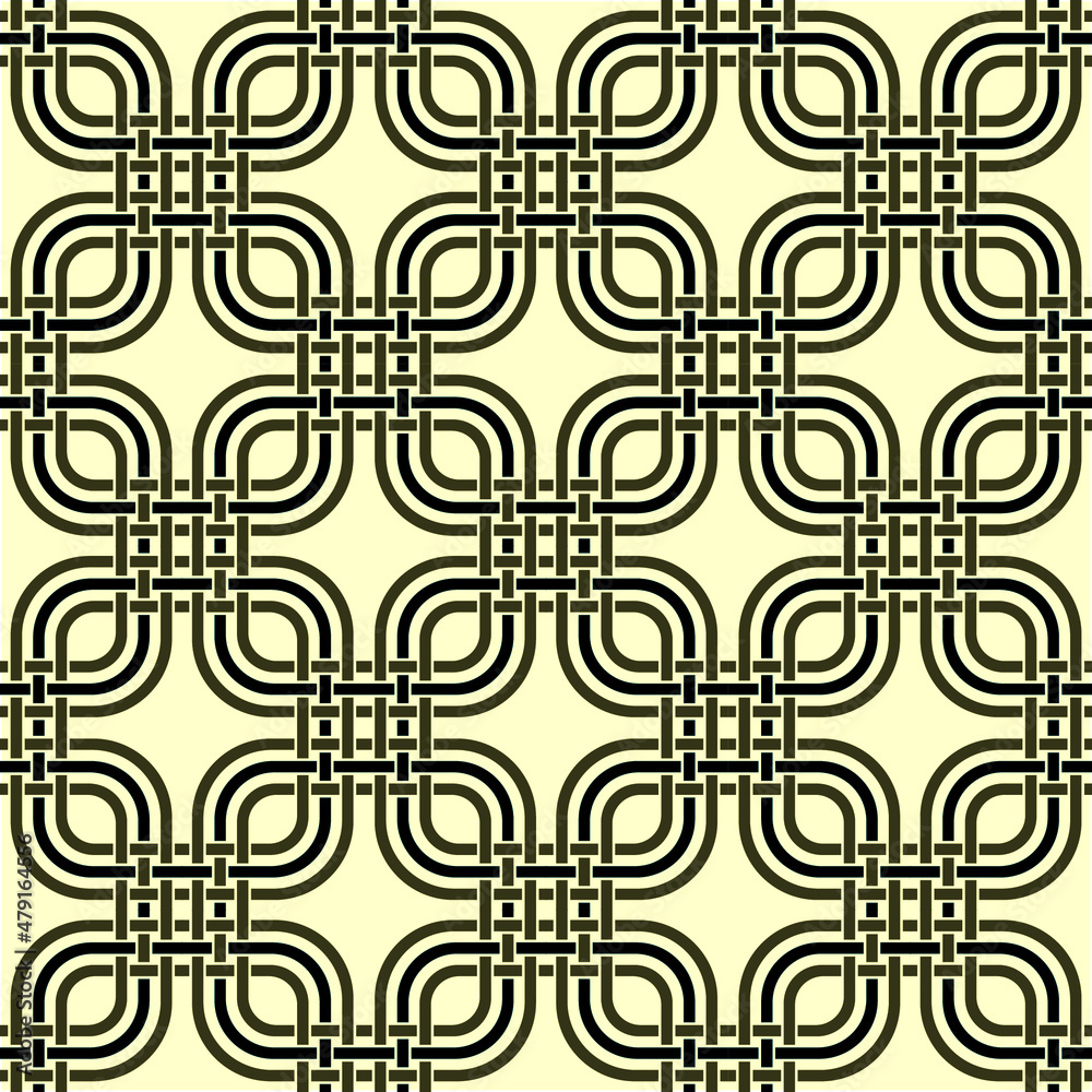 Geometric floral black lines on pale yellow background, seamless line pattern Geometric floral black lines on pale yellow background, seamless line pattern
