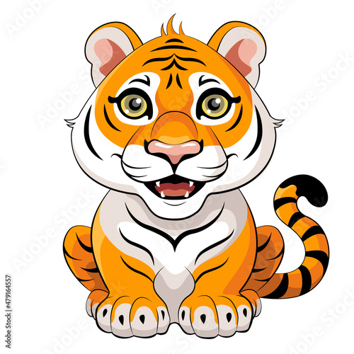 Vector Illustration of a Cute Cartoon Tiger isolated on a white background