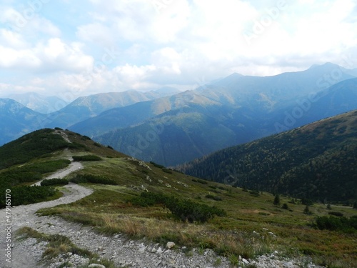 Beautiful mountain landscape. A trail leading through the Tatra National Park.