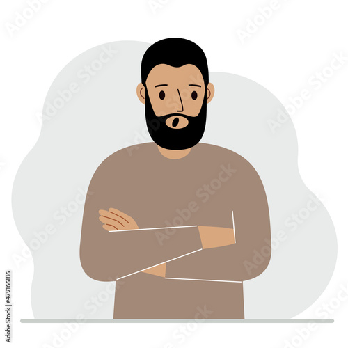 The man is screaming and upset. The arms are crossed over the chest. Vector