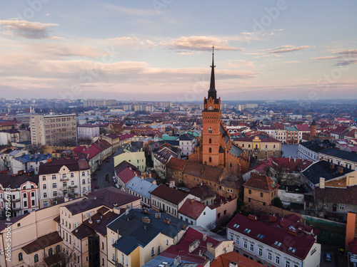Tarnow Townscape, Historic City in Lesser Poland at Sunset. Aerial Drone View