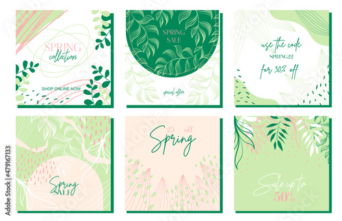 Design backgrounds for social media banner.Set of instagram post frame templates.Vector cover. Mockup for personal blog or shop.Layout for promotion.Endless square puzzle.