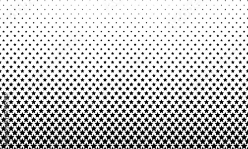 Halftone abstract background. A monochrome texture made of stars. A linear pattern in a mosaic of stars. Design of a banner, a website poster, a frame for social networks. Vector illustration.