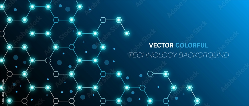 Fototapeta premium Background technology. Information security design, geometric hexagonal grid, communication cells. Texture mobile network, cloud file storage. Poster social networks, websites. Vector illustration