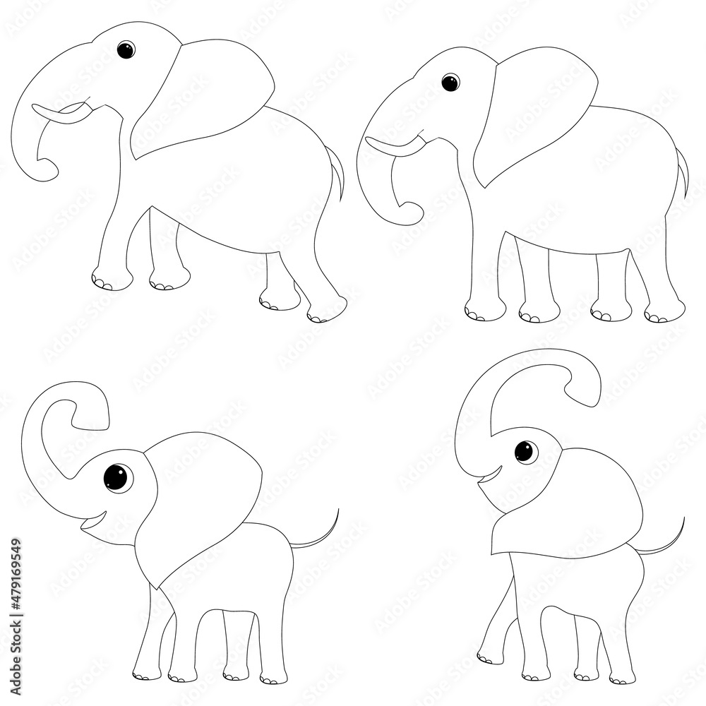 Big elephant and baby elephant. Coloring book page template for children.