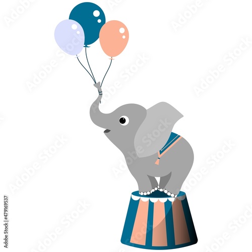 circus elephant is holding balloons.