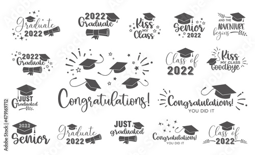 Graduation congratulations at school, university or college . Trendy calligraphy inscriptions