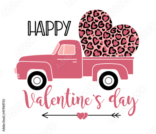 Vector illustration of a vintage truck carrying valentine heart.