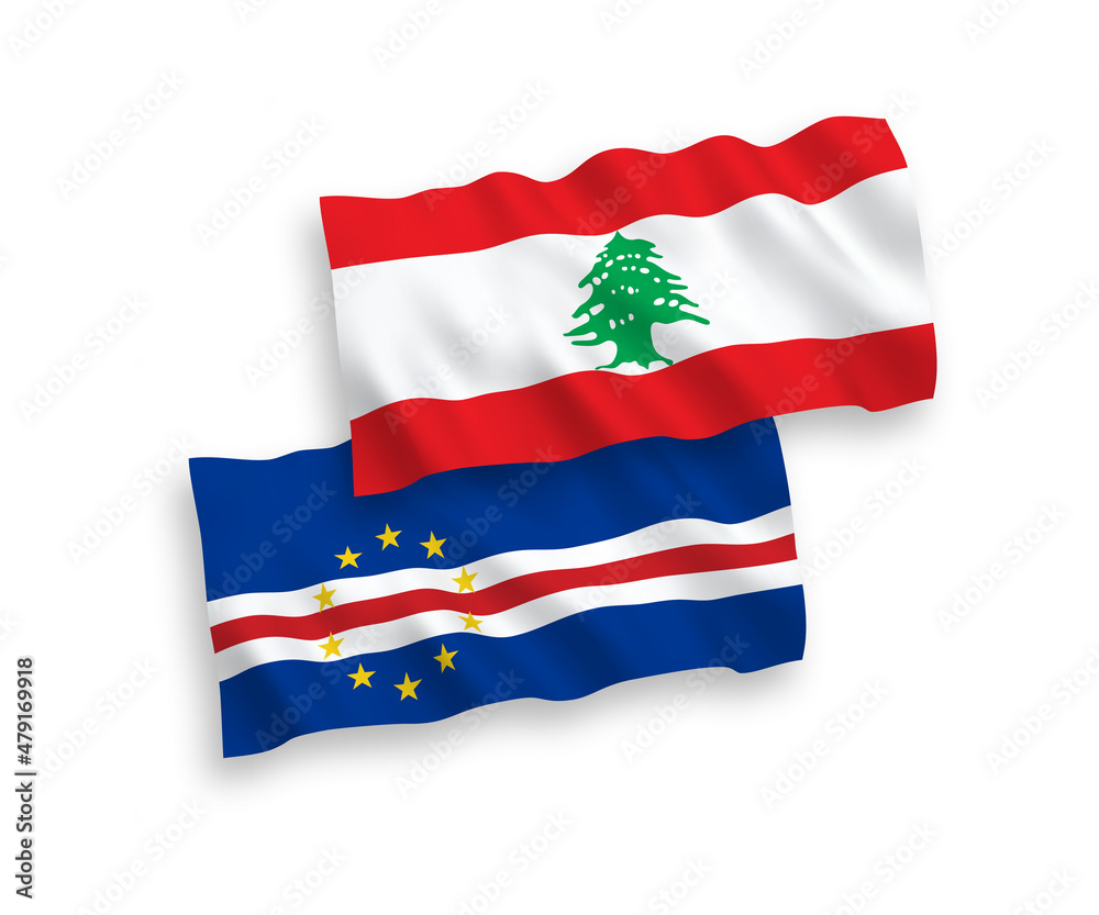 Flags of Republic of Cabo Verde and Lebanon on a white background Flags of Republic of Cabo Verde and Lebanon on a white background