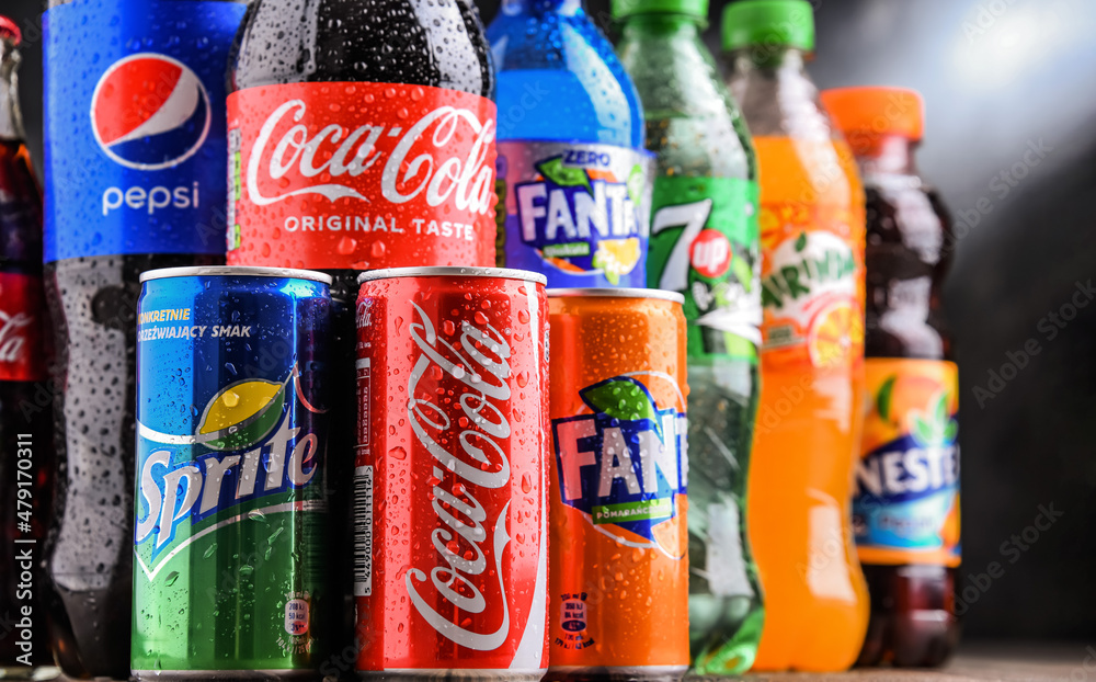 bottles-of-global-soft-drink-brands-foto-de-stock-adobe-stock