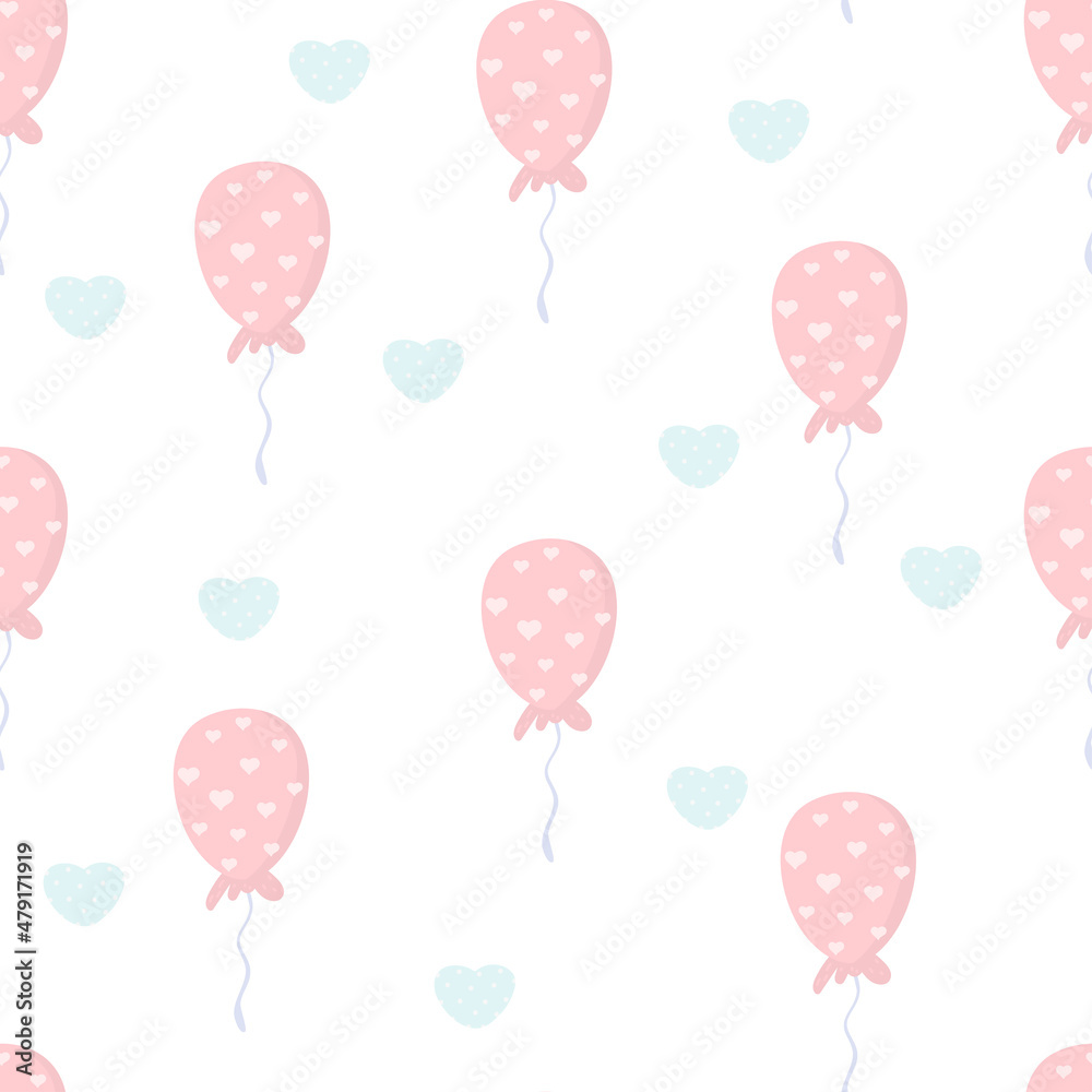cute gentle pink balloons with hearts. Minimalistic pattern for Valentine day.