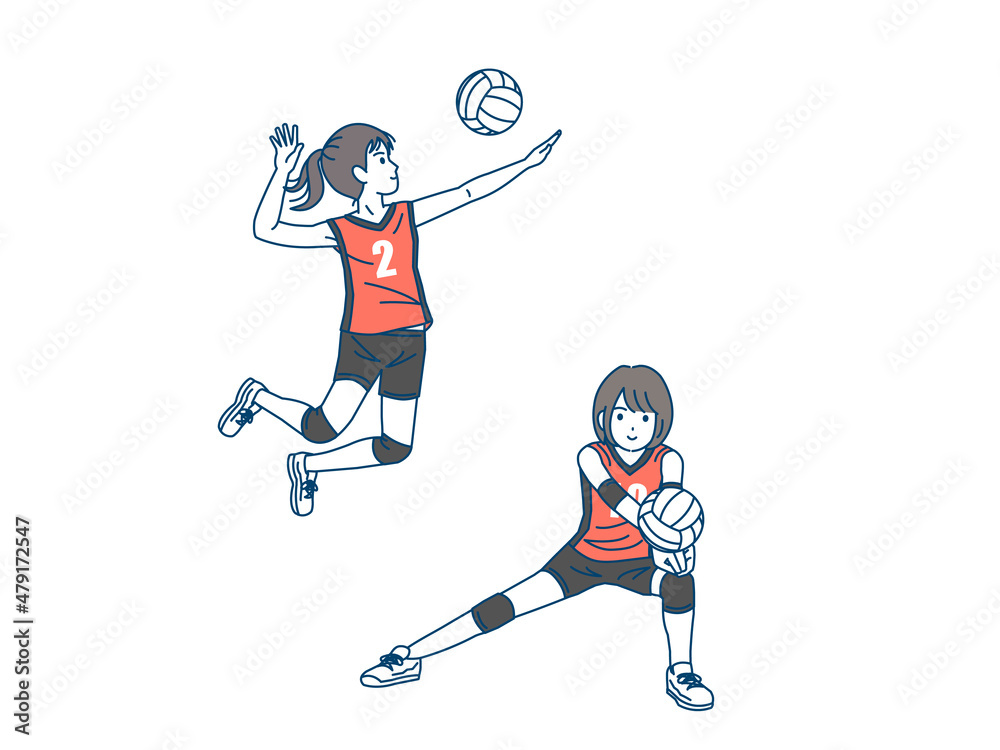 バレーボール バレー部 部活 スポーツ スパイク レシーブ 女子 中高生 イラスト Stock Vector Adobe Stock