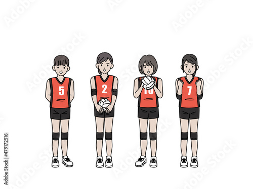 バレーボール　バレー部　クラブ活動　部活　スポーツ　ユニフォーム姿の女子　中高生　全身
