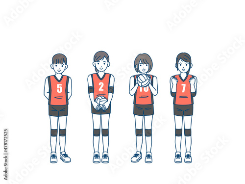 バレーボール　バレー部　クラブ活動　部活　スポーツ　ユニフォーム姿の女子　中高生　全身