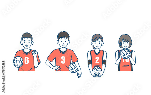 バレーボール　バレー部　クラブ活動　部活　スポーツ　ユニフォーム姿の男女　中高生