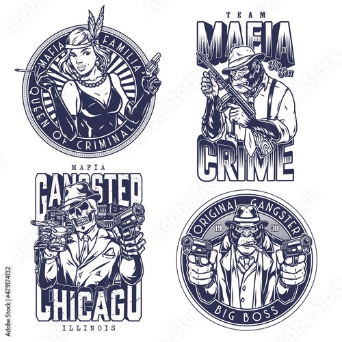 Criminals vintage monochrome emblems set