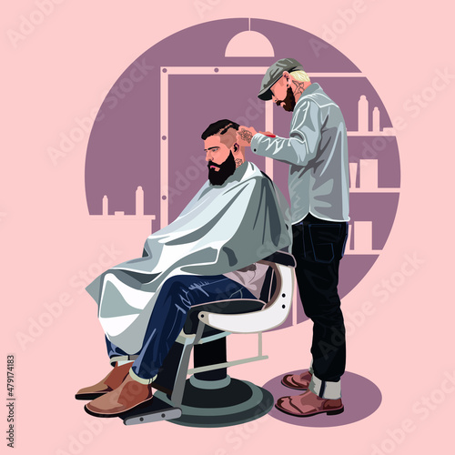 A brutal barber cuts the client's hair