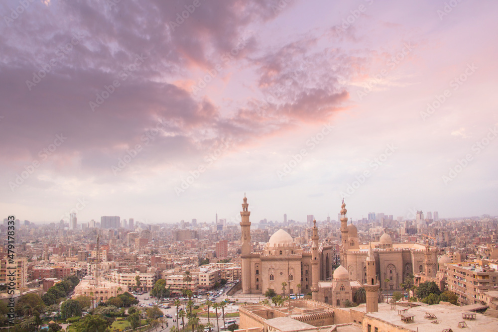 Nice view of the Mosque-Madrasa of Sultan Hassan in Cairo, Egypt