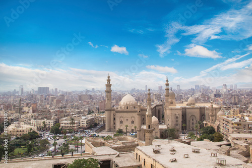 Nice view of the Mosque-Madrasa of Sultan Hassan in Cairo, Egypt