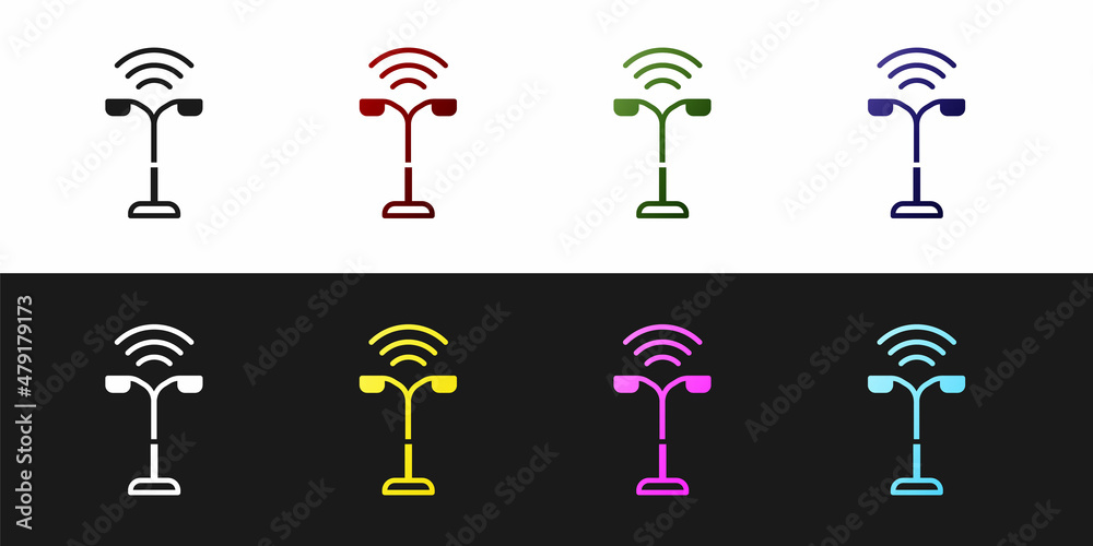 Set Smart street light system icon isolated on black and white background. Internet of things concept with wireless connection. Vector Set Smart street light system icon isolated on black and white background. Internet of things concept with wireless connection. Vector