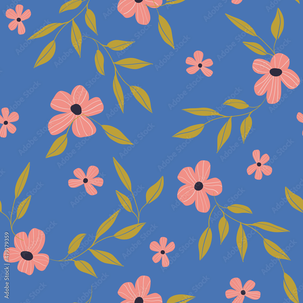 seamless pattern with pink flowers and golden leaves. seamless pattern with pink flowers and golden leaves.