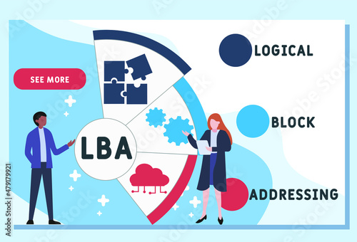 LBA - Logical Block Addressing acronym. business concept background.  vector illustration concept with keywords and icons. lettering illustration with icons for web banner, flyer, landing pag photo