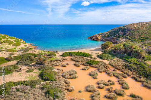 Scenic landscape of palm trees, turquoise water and tropical beach, Erimoupoli, Crete, Greece. photo