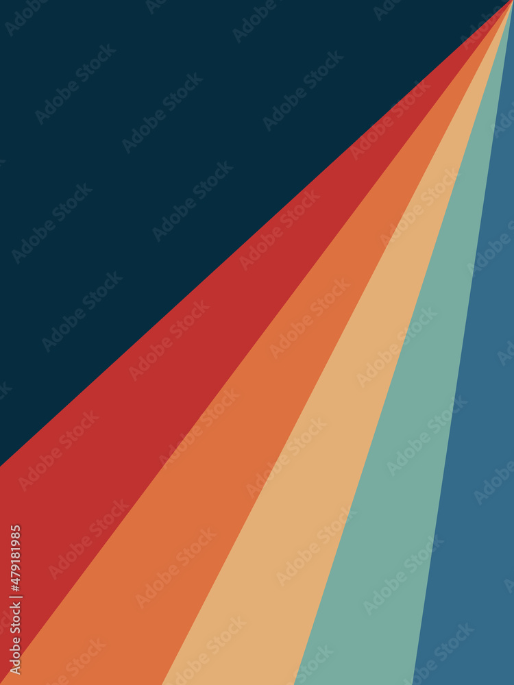 Abstract illustration of diagonal retro style stripes in red, blue, orange and turquoise colors on navy blue background Abstract illustration of diagonal retro style stripes in red, blue, orange and turquoise colors on navy blue background