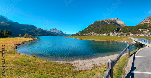 Beautiful landscape and lake Silvaplanersee in swiss Alps photo