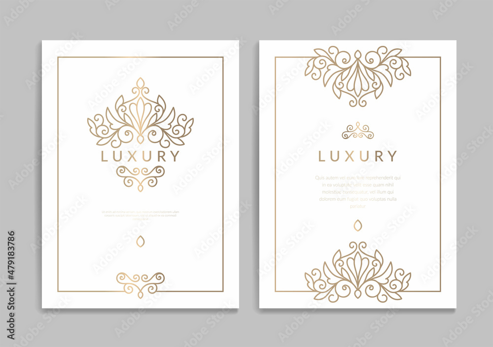 White and gold invitation card design with vector frame pattern. Vintage  ornament template. Can be used for background and wallpaper. Elegant and  classic vector elements great for decoration. Stock Vector | Adobe