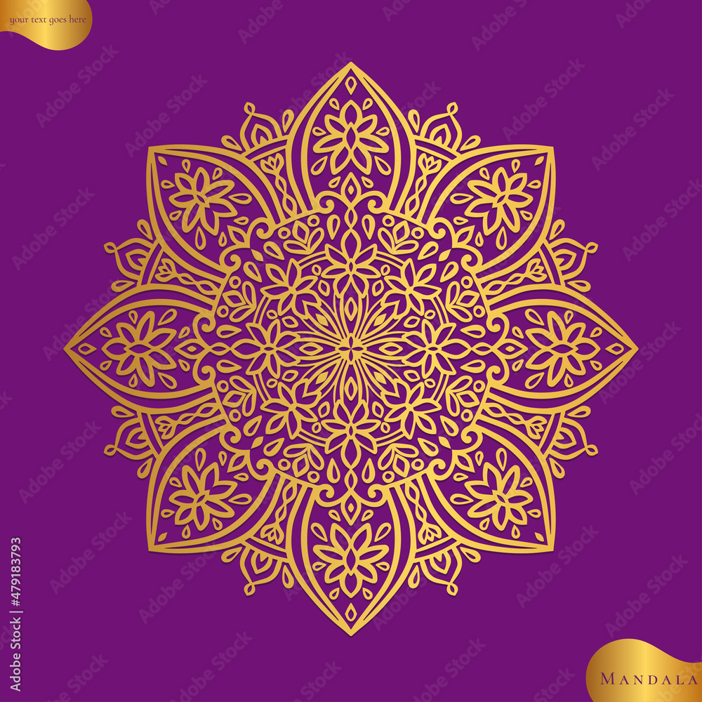 Purple and gold mandala pattern. Vintage, paisley vector elements. Traditional, Ethnic, Turkish, Indian motifs. Great for fabric and textile, wallpaper, packaging or any desired idea.