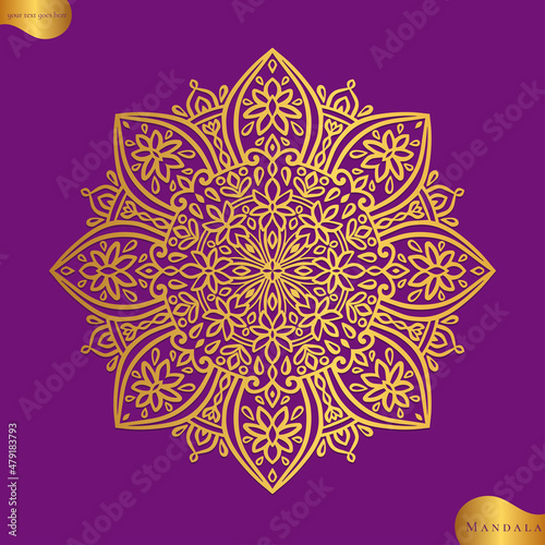Purple and gold mandala pattern. Vintage, paisley vector elements. Traditional, Ethnic, Turkish, Indian motifs. Great for fabric and textile, wallpaper, packaging or any desired idea.