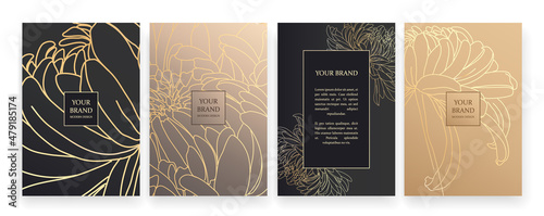 Luxury banner in 
bronze colors,
frame design set with gold flower pattern. Luxury premium background pattern for menu, elite sale, luxe invite template, ​formal invitation, luxury voucher.