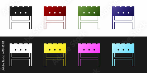 Set BBQ brazier icon isolated on black and white background. Vector