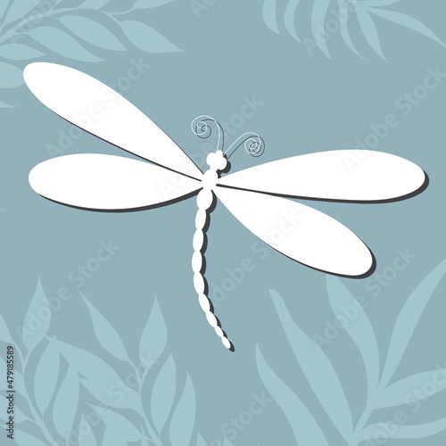 dragonfly white silhouette, flower background, icon