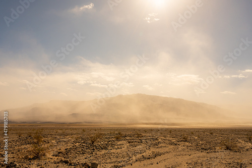 Sandstorm Over Mesquite Flats In Death Valley