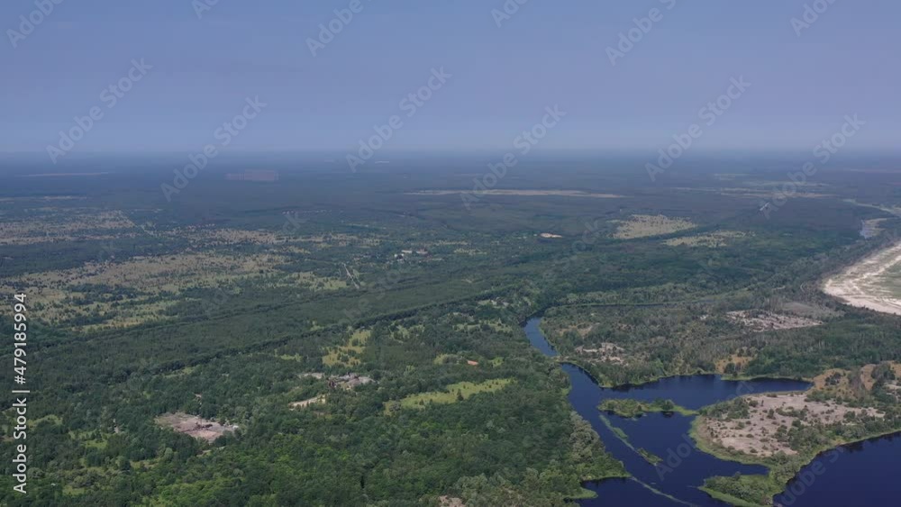 A drone view of the Chernobyl’s disaster area and the Chernobyl Nuclear Power Site (Background) from the Bridge over Pripyat A drone view of the Chernobyl’s disaster area and the Chernobyl Nuclear Power Site (Background) from the Bridge over Pripyat