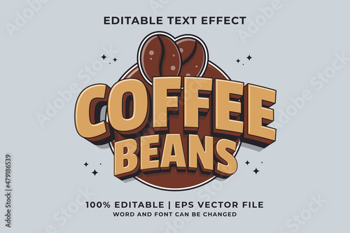 Editable text effect - Coffee Beans 3d Cartoon template style premium vector
