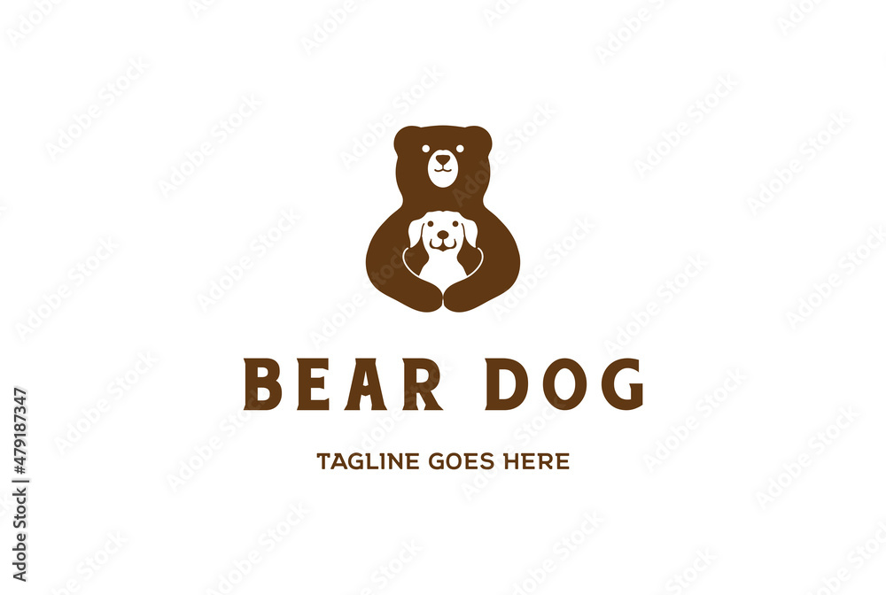 Simple Minimalist Cute Funny Dog with Bear Logo Design Vector