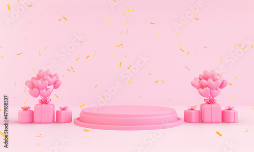 3d render valentine's day podium with gift present love background